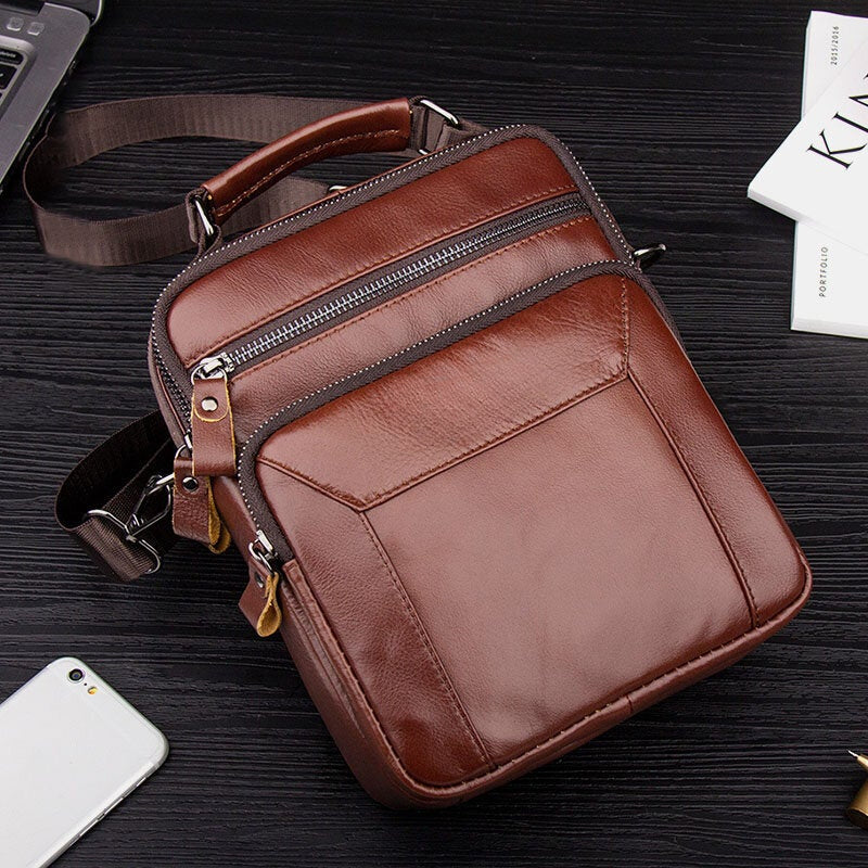 Men's Genuine Leather Multi-pocket Crossbody Sling Bag