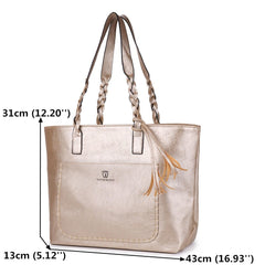 Large Capacity Tassel Decor Tote Bag With Braided Handle Handbag