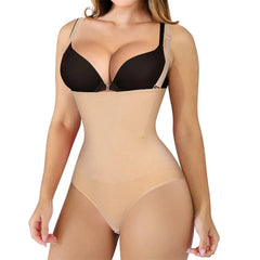 Women Waist Trainer Shapewear Thong Bodysuit Seamless Tummy Control Panty Body Shaper Beige