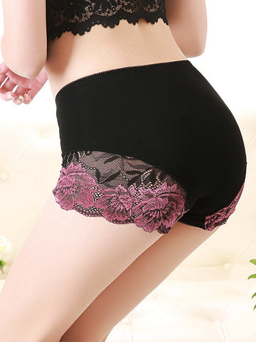 High Waisted Lace Patchwork Mesh Full Hip Comfy Cotton Linning Panty