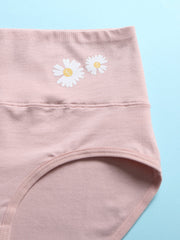 Women Daisy Print Cotton Wide Waistband Comfy High Waist Panties