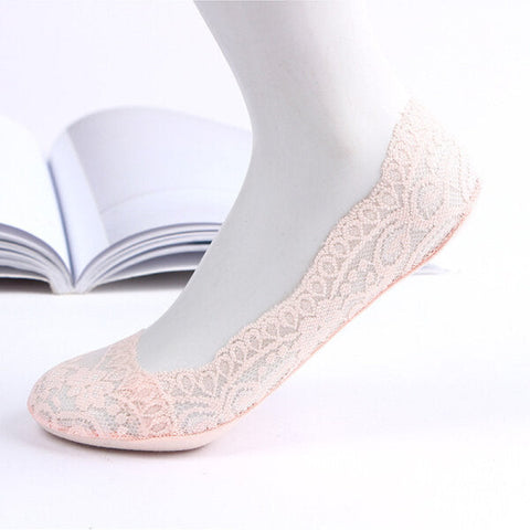 Women Breathable Lace Antiskid Silicone Invisible Boat Socks Low Cut Shallow Socks