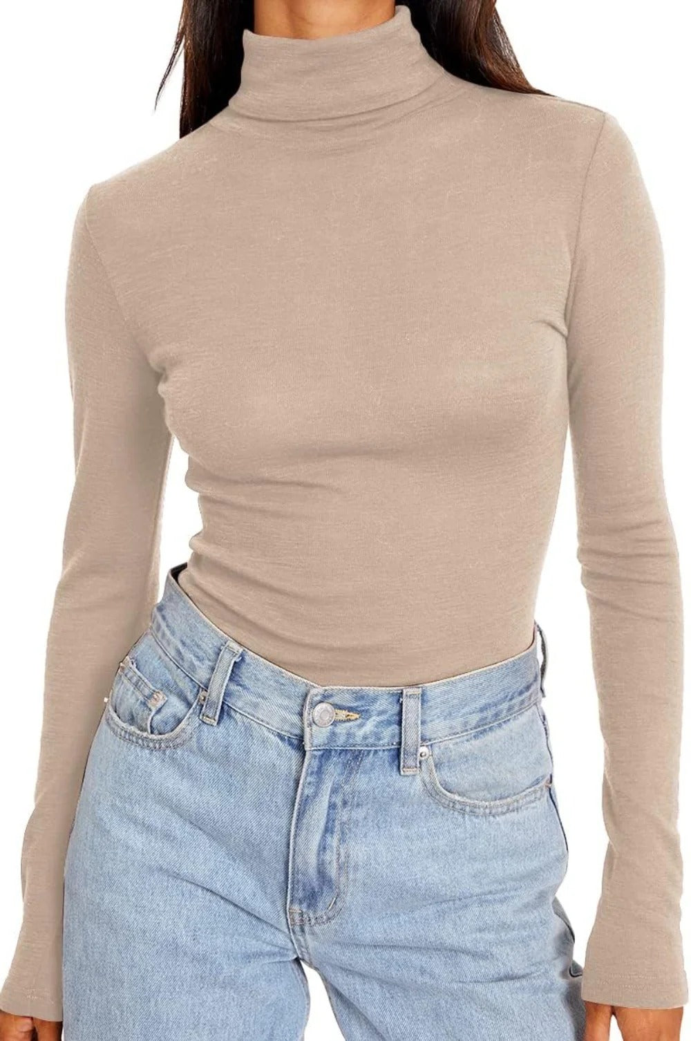 Women's Turtleneck Long Sleeve Shirts Fall Fashion Basic Layering Slim Fit Soft Thermal Underwear Tops
