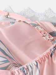 Women's Floral Lace Trim Pajama Set - Smooth Vest & Shorts