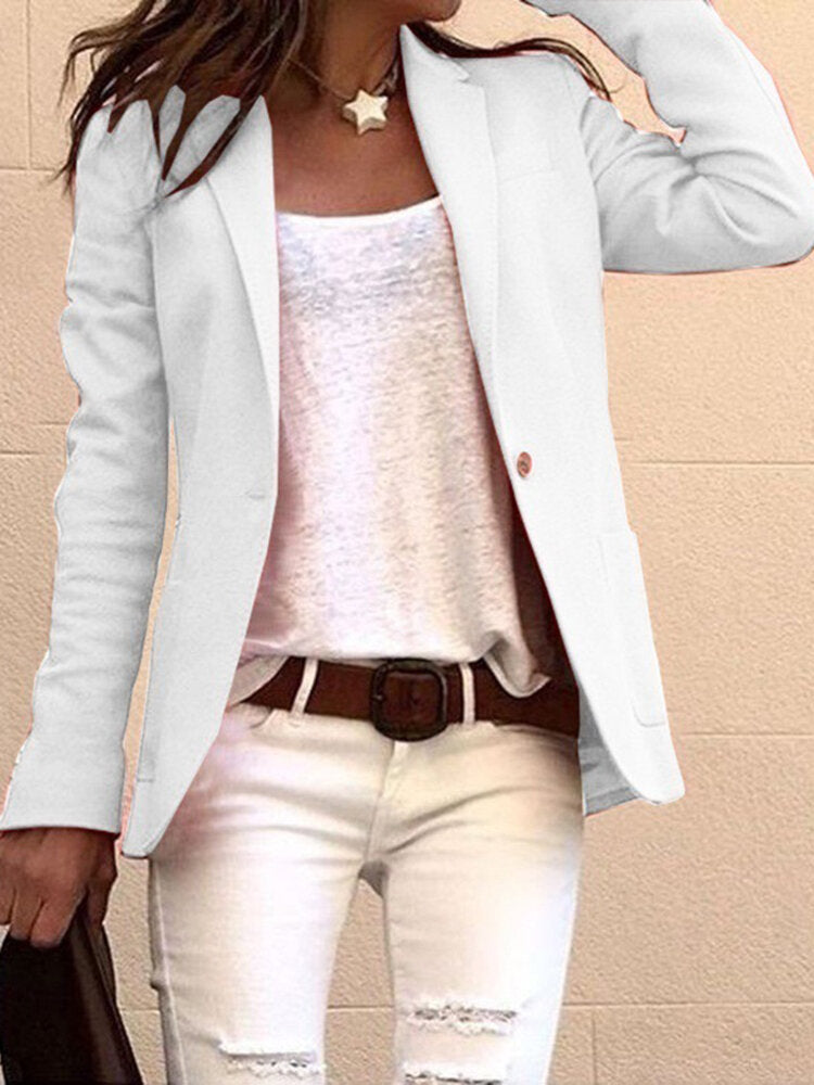 Women Solid Color Lapel Collar Slim Long Sleeve Blazers