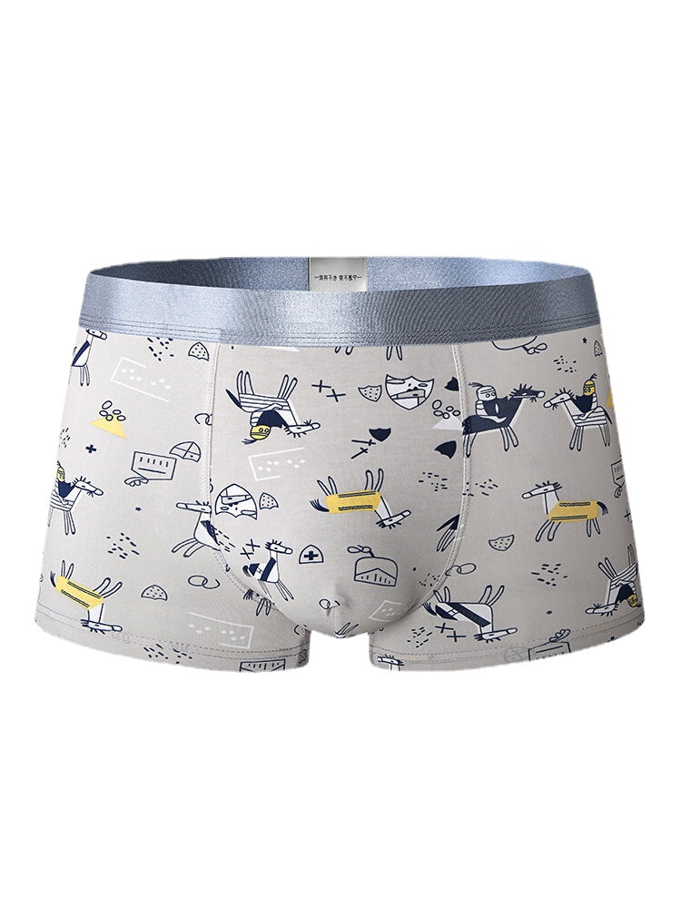 Mens Funny Cartoon Print Breathable Skinny Fit Thin U Convex Pouch Boxers