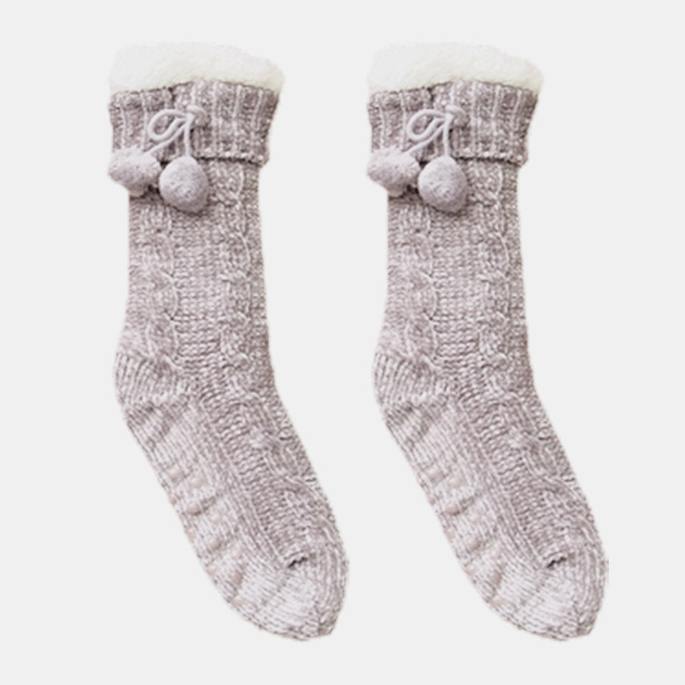 Women Warm Winter Outdoor Solid Color Plus Velvet Thicken Home Sleep Socks Tube Socks With Fluff