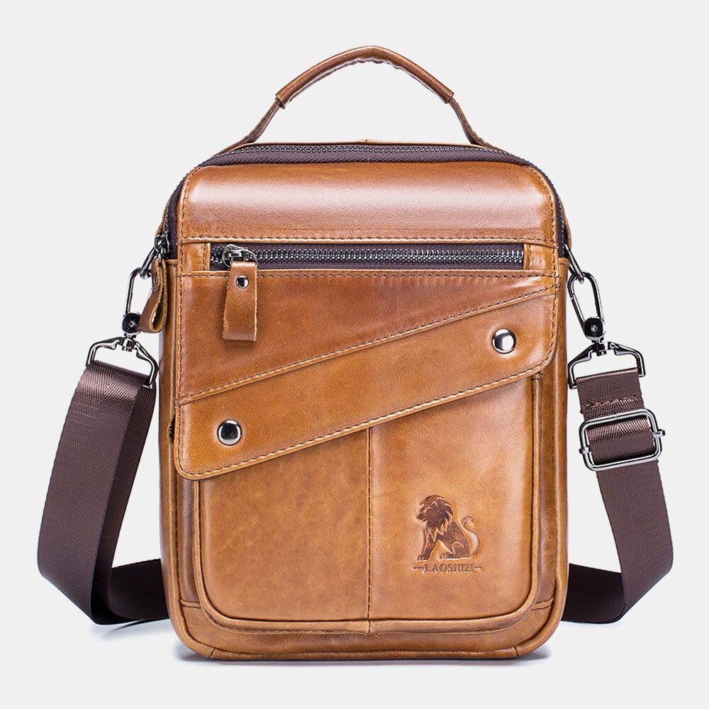 Men Genuine Leather Large Capacity Multi-pocket Vintage Handbag Crossbody Bag Shoulder