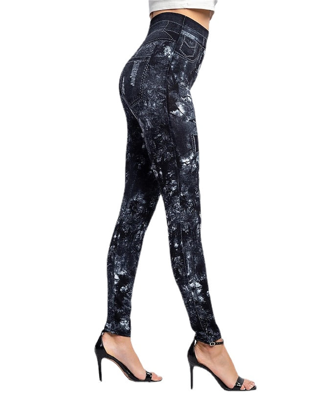 Women's High Waist Print Comfort Denim Pants
