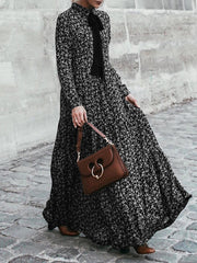 Women Floral Long Sleeve Lapel Elegant Maxi Dress With Butterfly Knot