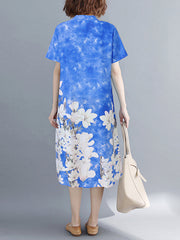 Short Sleeve Spliced Floral Casual Tie-dyed Dress For Women