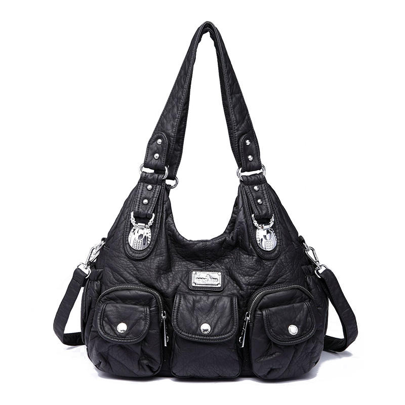 Women Casual Large Capacity PU Leather Shoulder Bag Multi-Pockets Crossbody