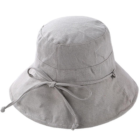Women Summer Casual Cotton Bucket Hat Foldable Wide Brim Sunscreen Beach Cap