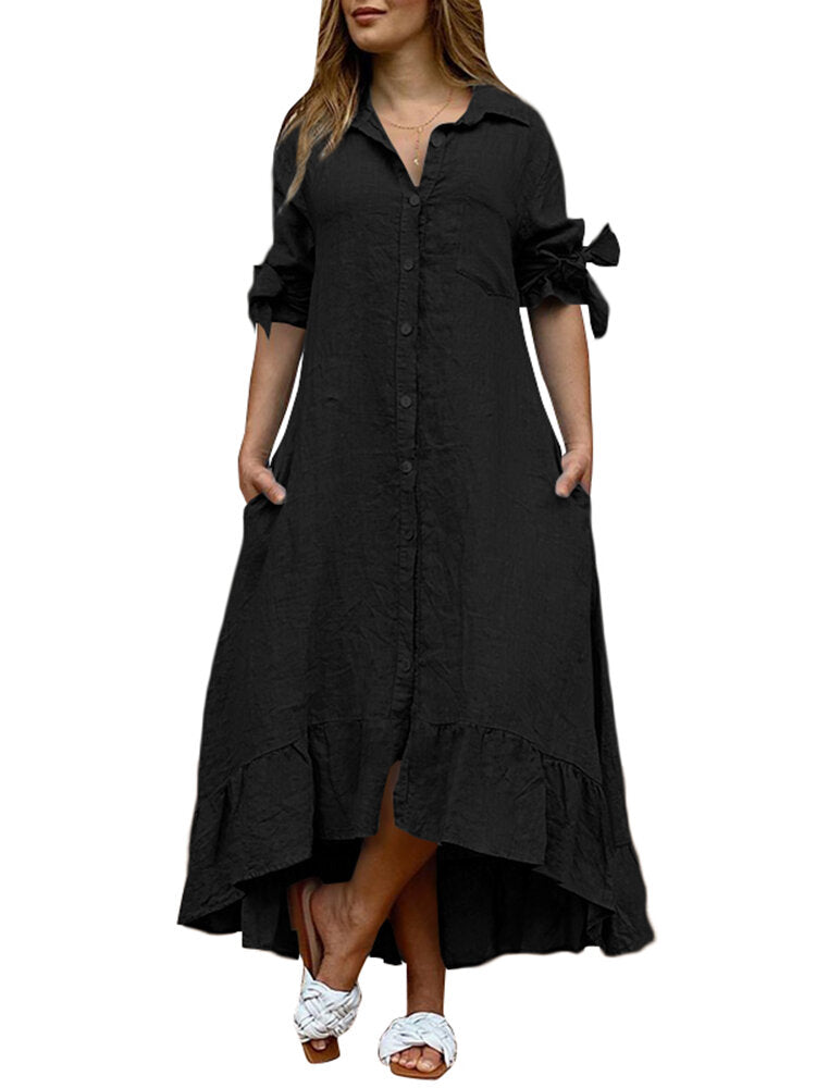 Solid Pleating Streetwear Loose Side Pocket  Dress