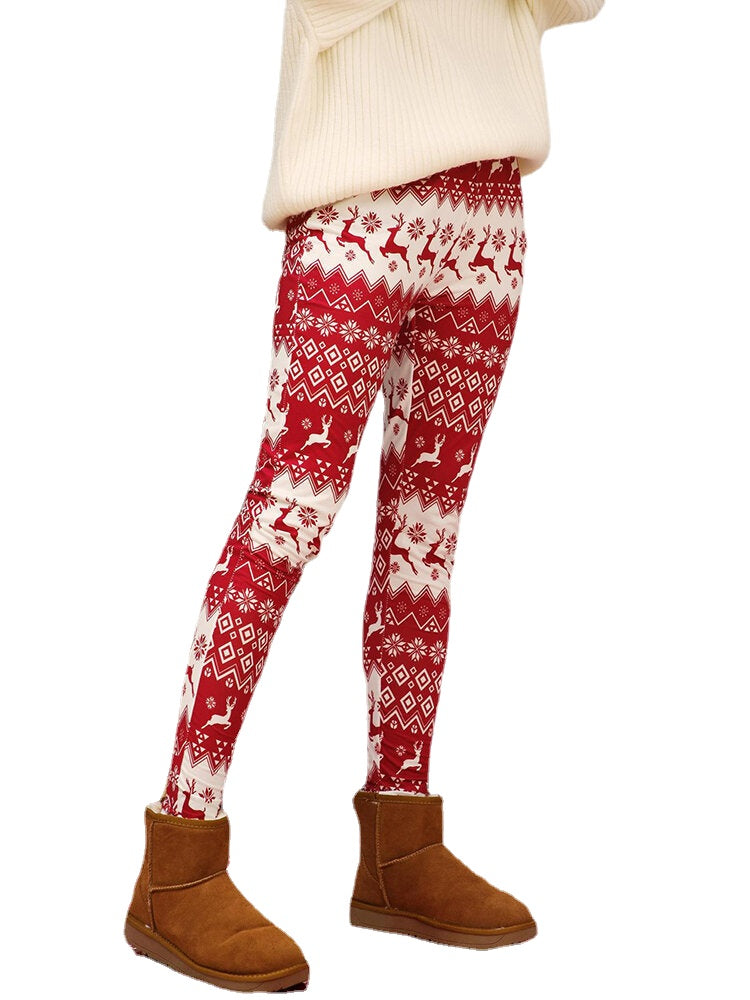 Women Christmas Style Print Elastic Waist Slim Home Ethic Style Sleep Bottoms