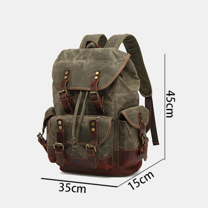 Men Vintage Canvas Leather Wear-resistant Anti-theft Waterproof Backpack Leisure Travel Bag