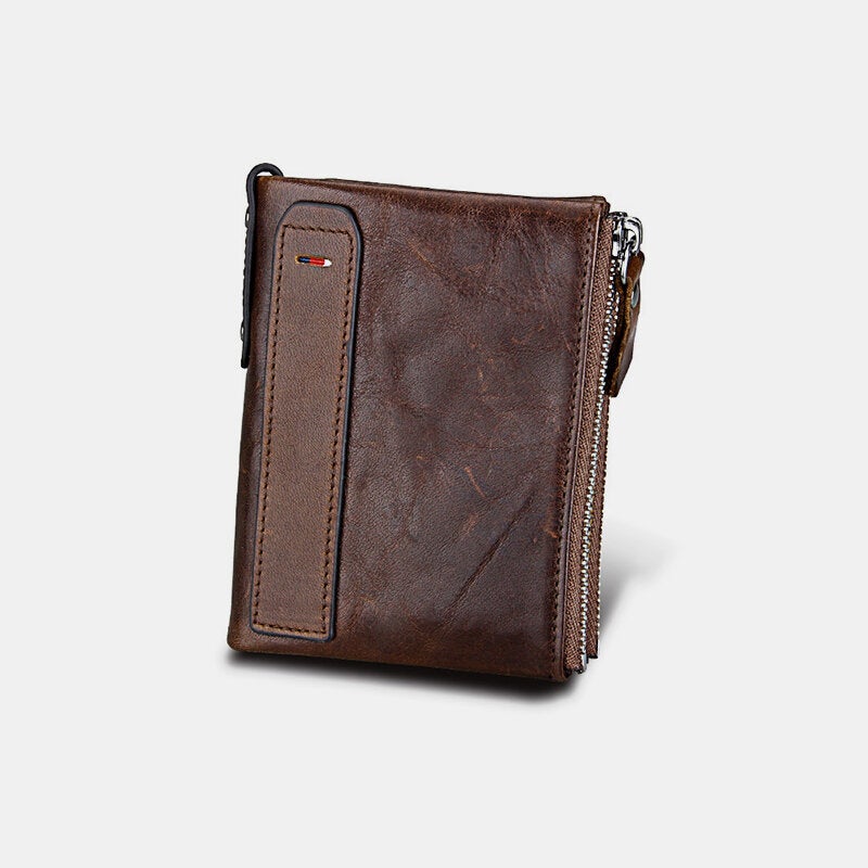 Men Genuine Leather RFID Anti-theft Multi-slots Retro Large Capacity Zipper Card Holder Wallet