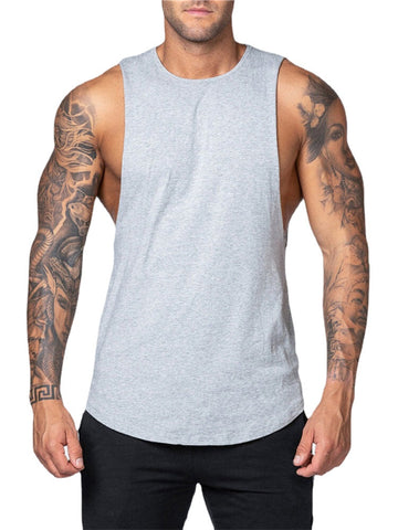5 Colors Cotton Breathable Solid Color Men Sleeveless Fitness Workout Tank Tops