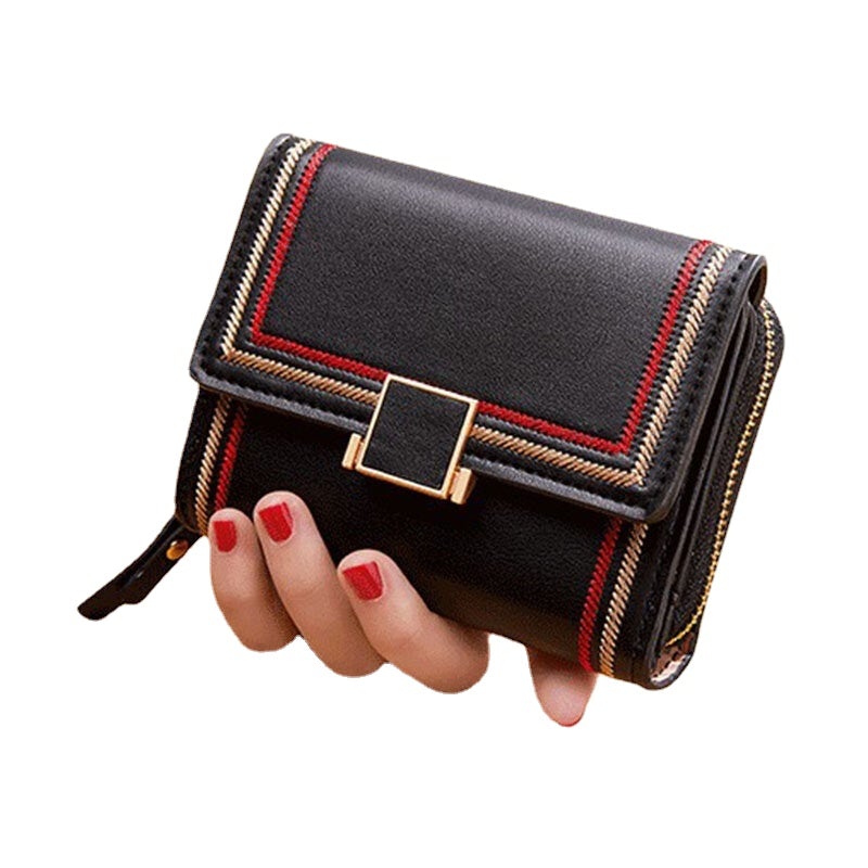 Women PU Leather Multi-card Slot Card Case Short Trifold Money Clip Zipper Coin Purse Wallet