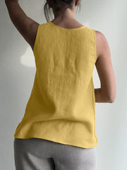 Cotton Solid Ruched Sleeveless Casual Tank Top