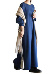 Women Sweatshirt Solid Side Pockets Maxi Length Casual Midi Dresses