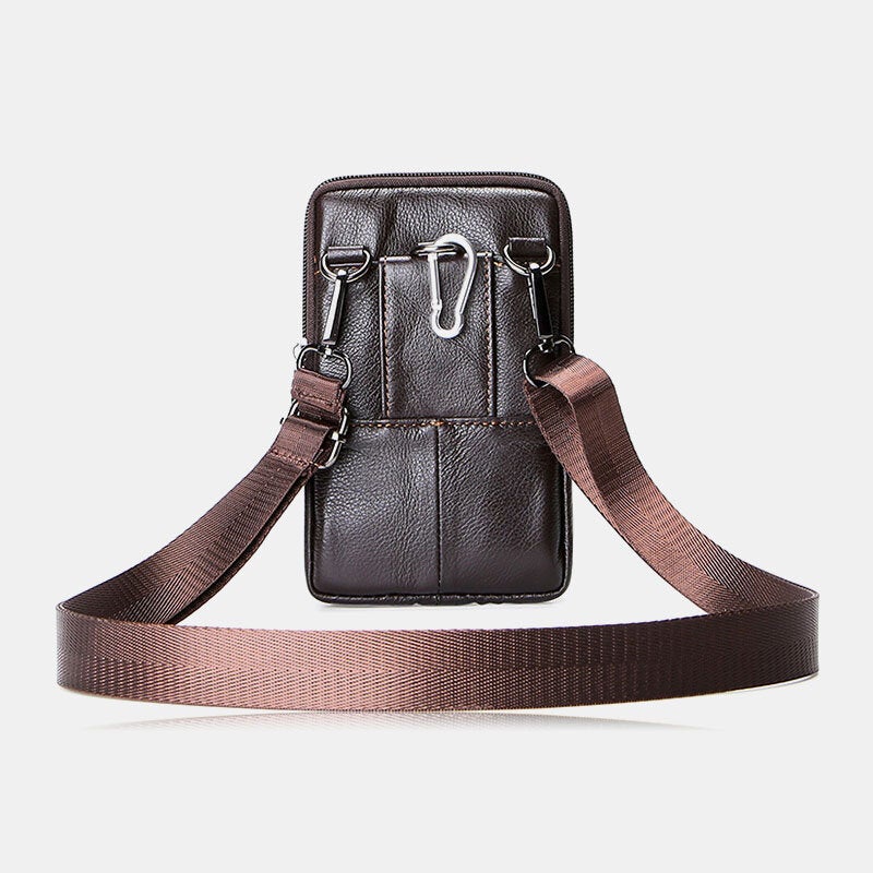 Men Genuine Leather Multifunctional Retro 6.5 Inch Phone Bag Waist Mini Crossbody Shoulder