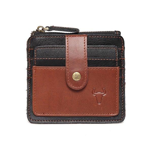 RFID Man Antimagnetic Genuine Leather Coin Bag 6 Card Slots Wallet