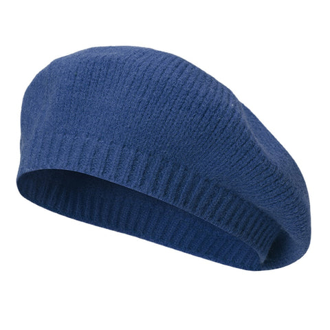 Women Woolen Solid Color Winter Warm Knitted Hat Retro Dome Elastic Sunshade Beret Cap Painter Hat