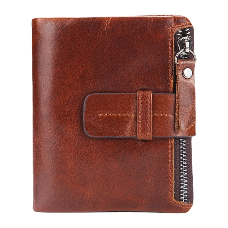 Men Genuine Leather Retro Zipper Cowhide Multi-slot Card Holder Wallet