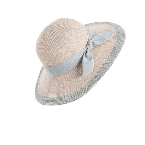 Woman Solid Color Cotton With Linen Bow Travel Holiday Sun Seaside Hat