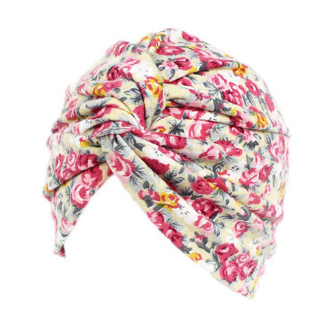 Women Flower Printing Turban Hat Cotton Casual Breathable Head Caps