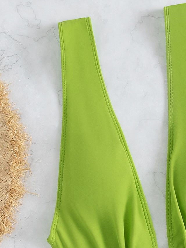 Women's Swimwear One Piece Monokini Bathing Suits Normal Swimsuit Backless Striped Green Black Plunge Bathing Suits New Vacation Sexy / Modern