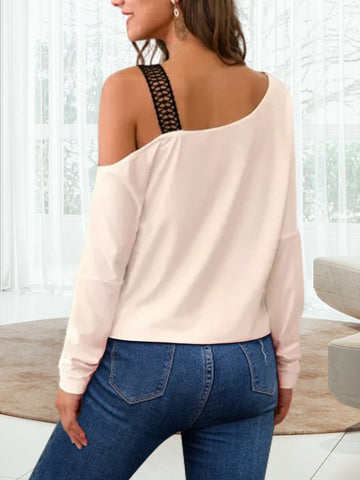 Graphic One Shoulder Long Sleeve Casual Blouse
