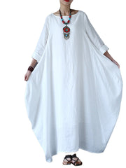 Women 100% Cotton Solid Baggy Pockets Summer Maxi Dress