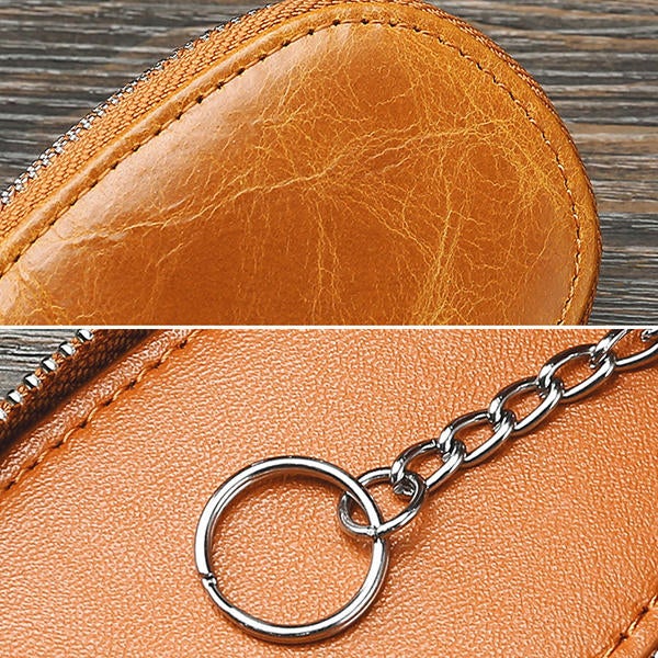 Men Genuine Leather Minimalist Wallet Double Zipper Car Key Case holder