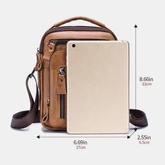 Men Multi-pocket Genuine Leather Crossbody Bags Back Anti-theft Pocket Design Wear-resistant Large Capacity Messenger Bag Handbag