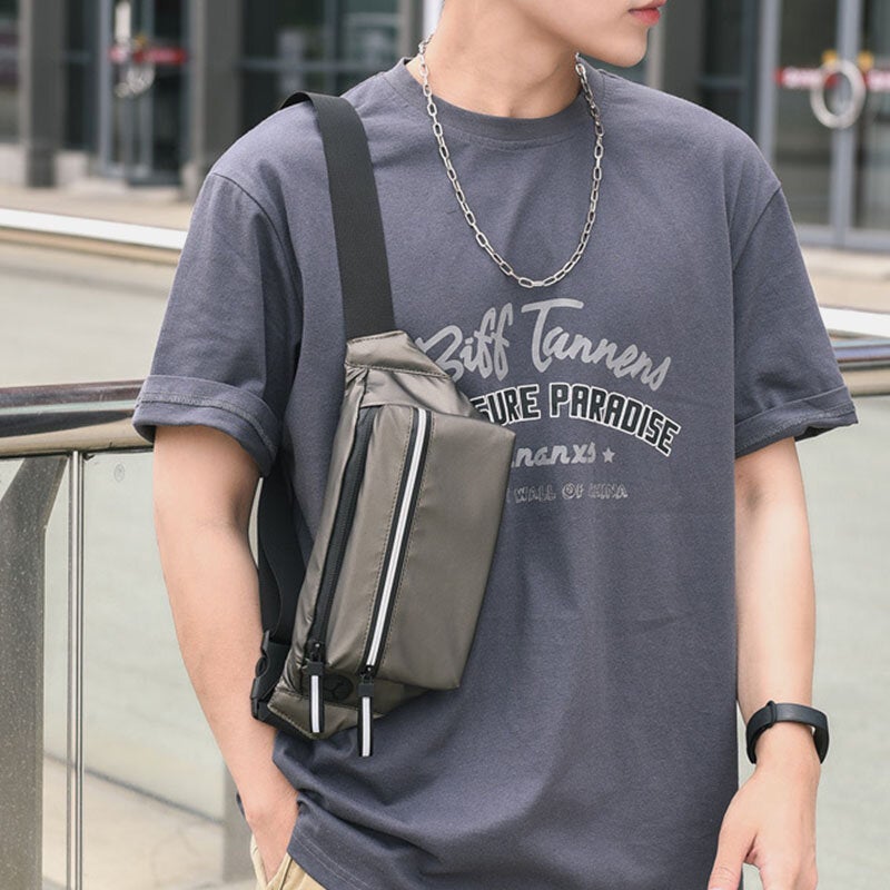 Men Polyester Earphone Hole Multi-carry Waterproof Casual Crossbody Bag Chest Sling