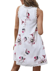 Women's Sleeveless Flower Ruffle Crew Neck Fashion Loose Fit Dress