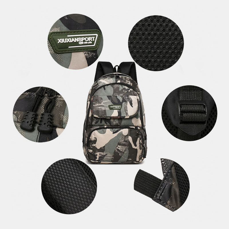 Men Large Capacity Camouflage Waterproof Student School Bag 15.6 Inch Laptop Bag Travel Outdoor Backpack