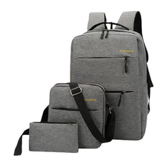 Men 3PCS Nylon USB Charging Wear-resistance Fashion Casual Laptop Bag Backpack Crossbody Clutch