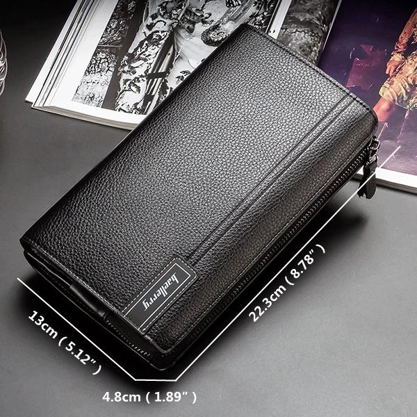 PU Business Casual Zipper Clutch Bag 4 Cash Pockets Wallet For Men