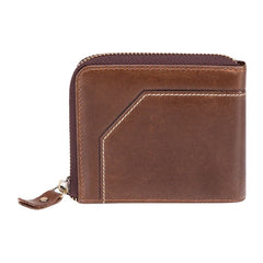 Men Genuine Leather Vintage Wallet RFID Blocking Zipper Coin Bag Card Holder