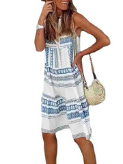 Women's Sleeveless Print V Neck Holiday Casual Dress