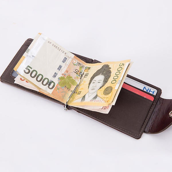 Men PU Leather Short Wallet Business Coin Bag with 6 Card Slots Card Holder