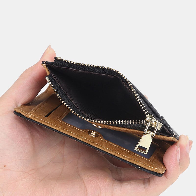 Men Faux Leather Business Multi-slot Vertical Zipper Slim Card Holder Wallet