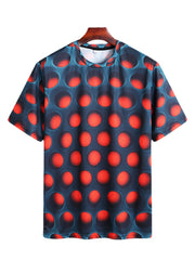 Men Summer Dot Printed Loose Fit Turn Down Collar Casual T-shirts