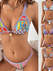 Women's Swimwear Bikini Normal Swimsuit 2 Piece Printing Floral White Blue Purple Bathing Suits Sports Summer