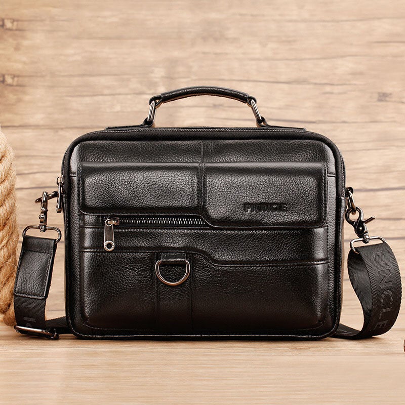 Men Genuine Leather Multi-pocket Crossbody Bags Large Capacity Retro 6.5 Inch Phone Bag Briefcase Shoulder Handbag