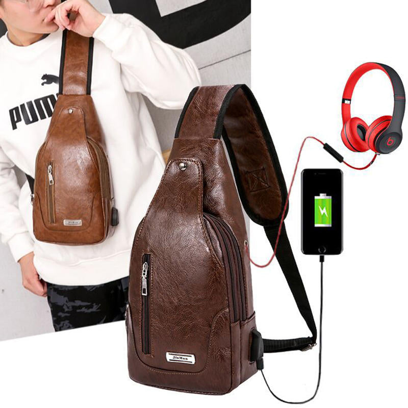 Men Multifunctional USB Crossbody bag Chest Bag Shoulder Bag Business Outdoor