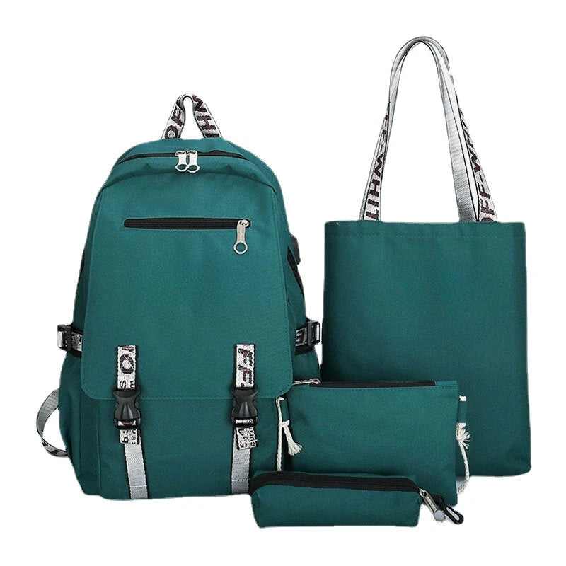 Women's 4PCS Backpack with USB Charging - Multifunctional School Bag